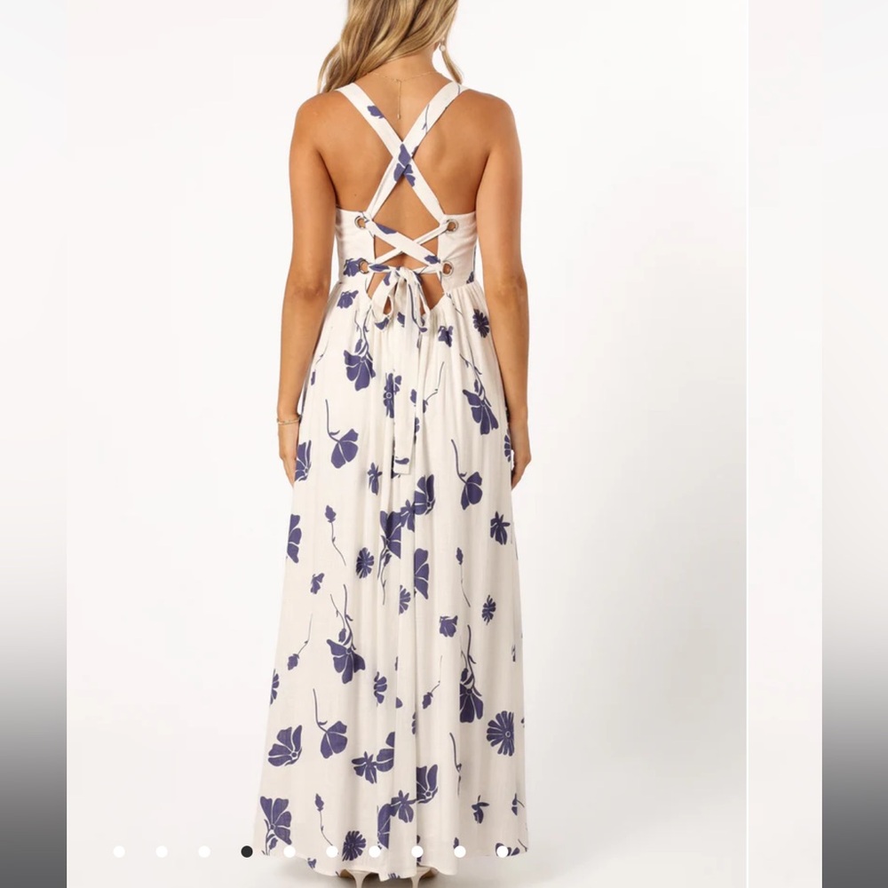 Petal & Pup White Maxi Dress with Blue Floral Print - Picture 4 of 15